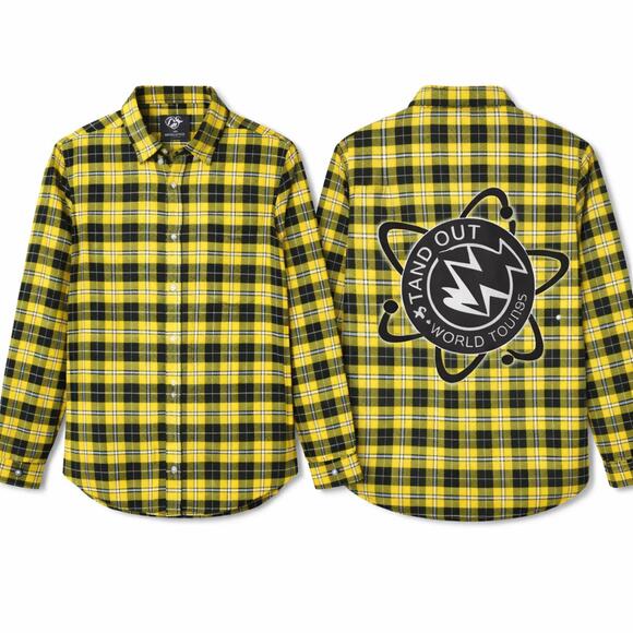 Cakeworthy Stand Out World Tour ’95 Yellow Black Plaid Flannel Shirt S - Picture 3 of 8
